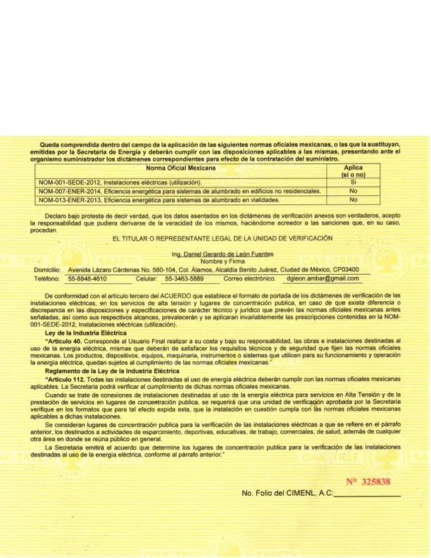 Documento de acreditación UVIE 620 emitido por EMA y SENER